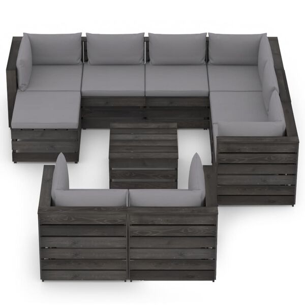 vidaXL Salon de jardin 10 pcs avec coussins Bois impr&eacute;gn&eacute; de gris