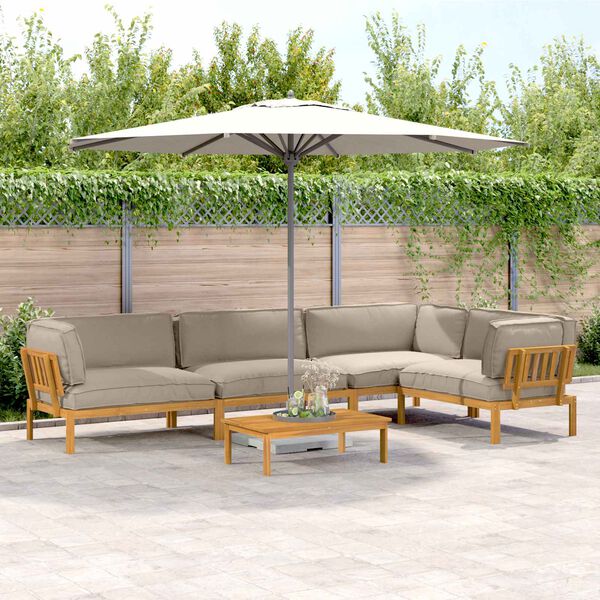 vidaXL Ensemble de Canap&eacute;s Uni 5 pcs Taupe Bois d'Acacia Massif