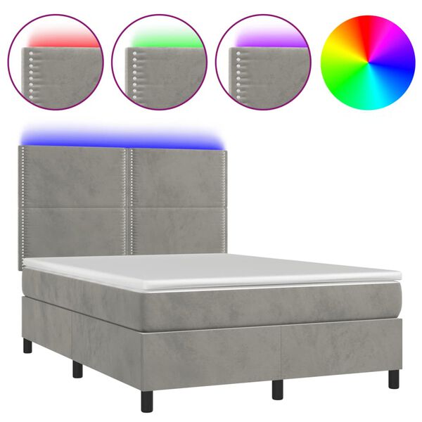 vidaXL Sommier &agrave; lattes de lit matelas et LED Gris clair 140x200 cm