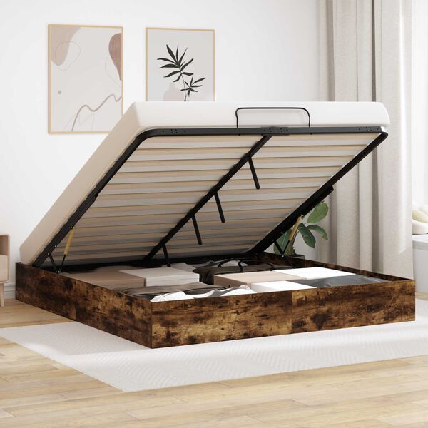 vidaXL Cadre de lit ottoman avec stockage Ch&ecirc;ne fum&eacute; 193 x 120 x 25 cm