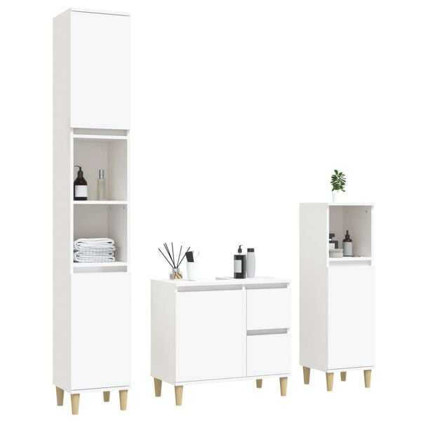 vidaXL Ensemble d'armoires salle de bain 3 pcs blanc bois d'ingénierie