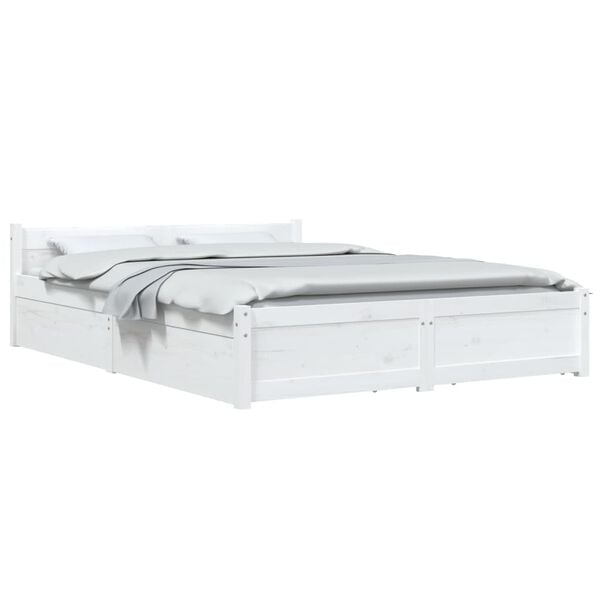 vidaXL Cadre de lit sans matelas avec tiroirs blanc 140x190 cm