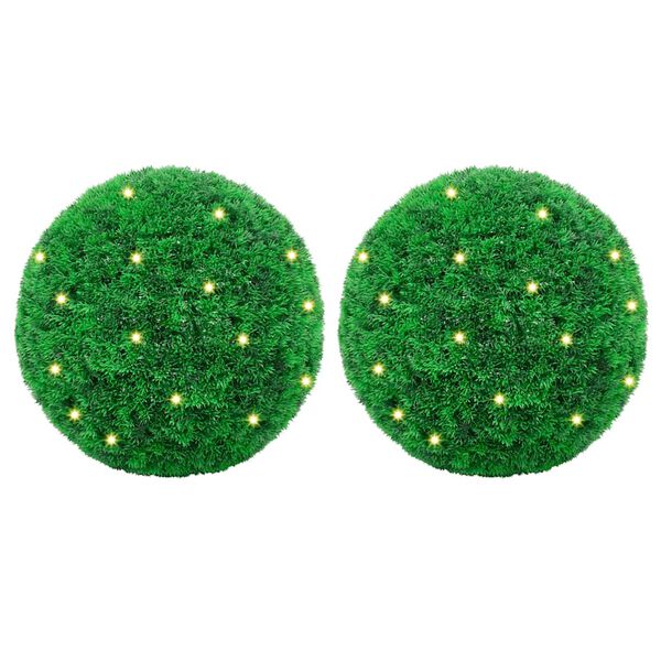 vidaXL Boules de buis artificielles avec lumi&egrave;res LED 2 pcs vert 35 cm