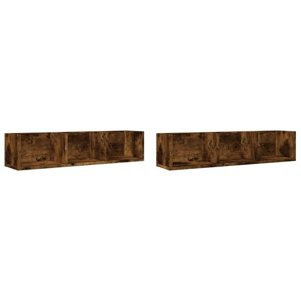 vidaXL Armoires murales 2pcs ch&ecirc;ne fum&eacute; 75x18x16,5cm bois d'ing&eacute;nierie