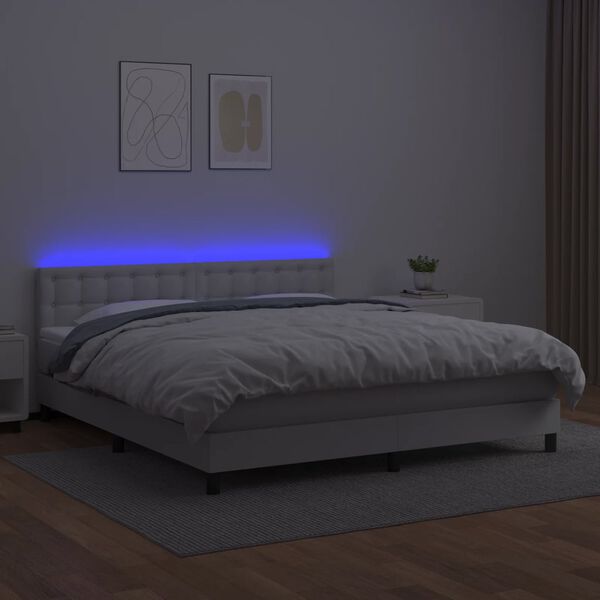 vidaXL Sommier &agrave; lattes de lit avec matelas et LED Blanc 160x200 cm