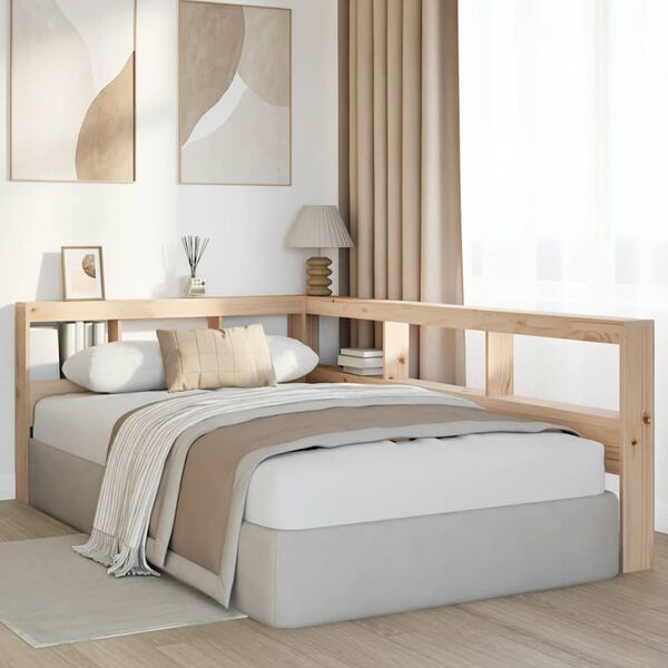 vidaXL T&ecirc;te de lit de biblioth&egrave;que en forme de L bois massif de pin