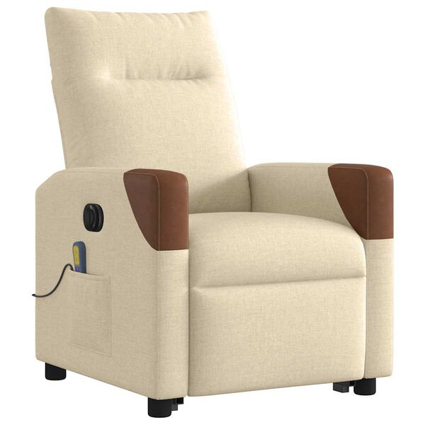 vidaXL Fauteuil inclinable de massage &eacute;lectrique Cr&egrave;me Tissu