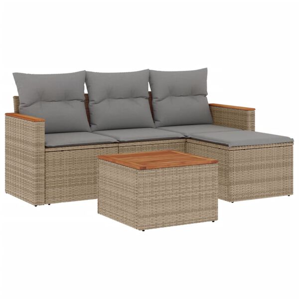 vidaXL Salon de jardin avec coussins 5pcs m&eacute;lange beige r&eacute;sine tress&eacute;e