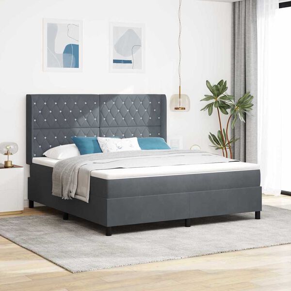 vidaXL Lit &agrave; ressorts avec matelas Gris fonc&eacute; 180 x 200 cm Velours