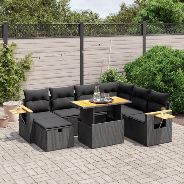 vidaXL Salon de jardin 8 pcs avec coussins noir r&eacute;sine tress&eacute;e