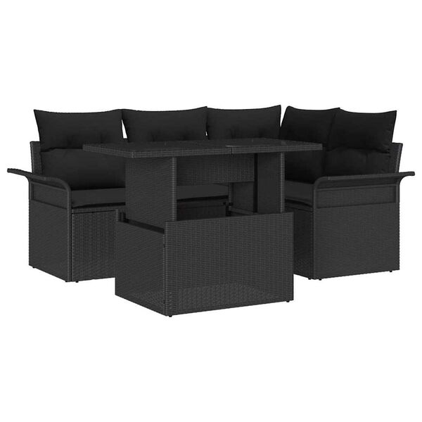 vidaXL Ensemble de canap&eacute; de jardin avec coussin 5 pcs Noir Poly rotin