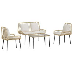 vidaXL Ensemble de meubles de jardin 4 pc Noir et Cr&egrave;me polyrotin