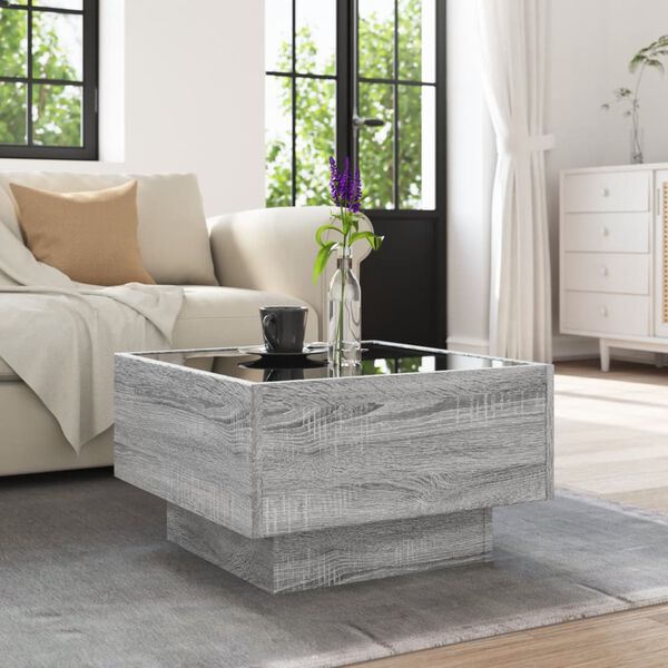 vidaXL Table basse avec LED sonoma gris 50x50x30 cm bois d'ingénierie