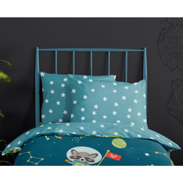Good Morning Housse de couette enfant SPACY 100x135 cm Bleu p&eacute;trole