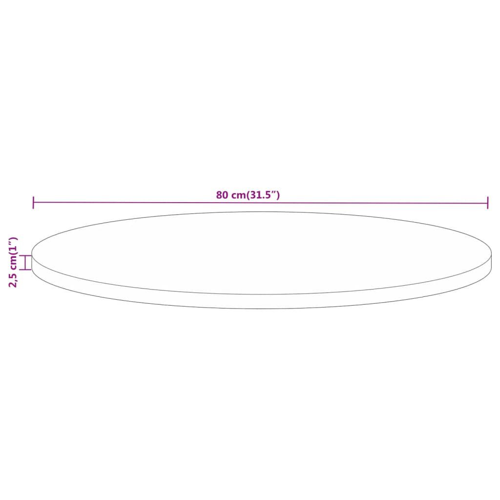 vidaXL Dessus de table Ø 80x2,5 cm rond bois massif de manguier brut