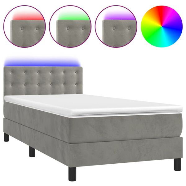 vidaXL Sommier &agrave; lattes de lit avec matelas et LED Gris clair 90x190cm