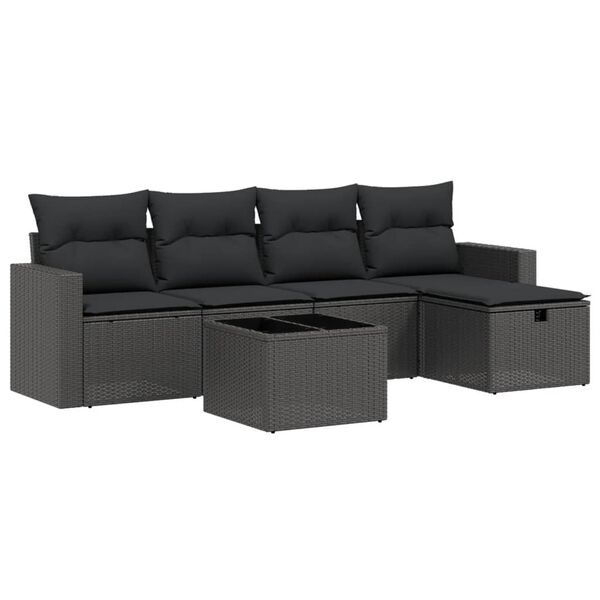 vidaXL Salon de jardin 6 pcs avec coussins noir r&eacute;sine tress&eacute;e