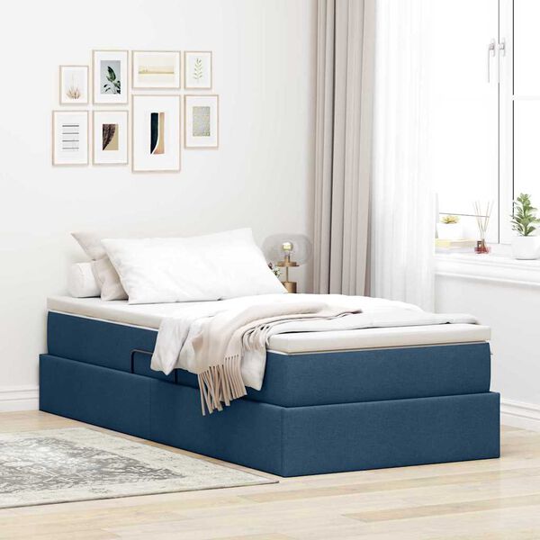 vidaXL Lit avec rangement et matelas Bleu 90 x 200 cm Polyester