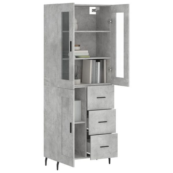vidaXL Buffet haut Gris b&eacute;ton 69,5x34x180 cm Bois d'ing&eacute;nierie