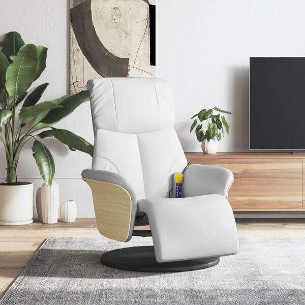 vidaXL Fauteuil inclinable de massage repose-pieds blanc similicuir