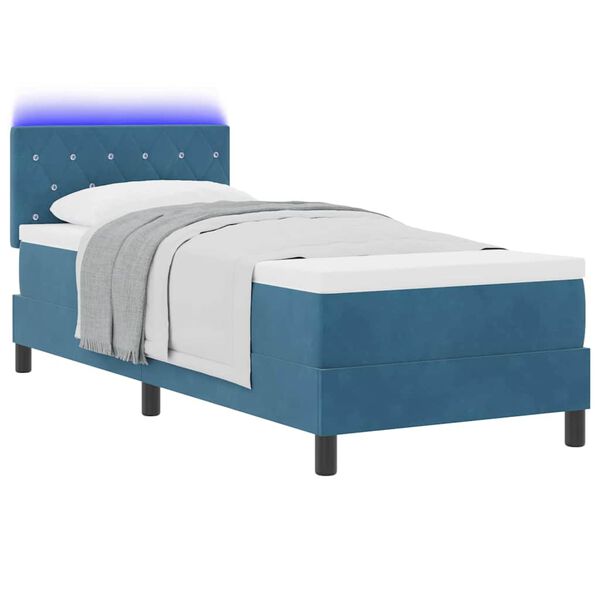 vidaXL Lit &agrave; ressort LED avec matelas Bleu fonc&eacute; 80 x 200 cm Velours