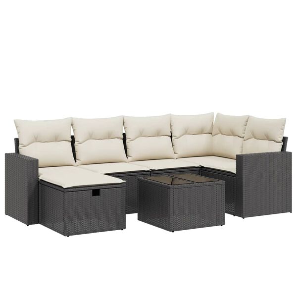 vidaXL Salon de jardin 7 pcs avec coussins noir r&eacute;sine tress&eacute;e