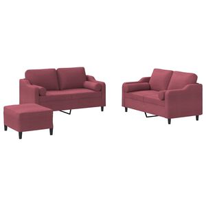 vidaXL Ensemble de canap&eacute;s 3 pcs avec coussins rouge bordeaux tissu
