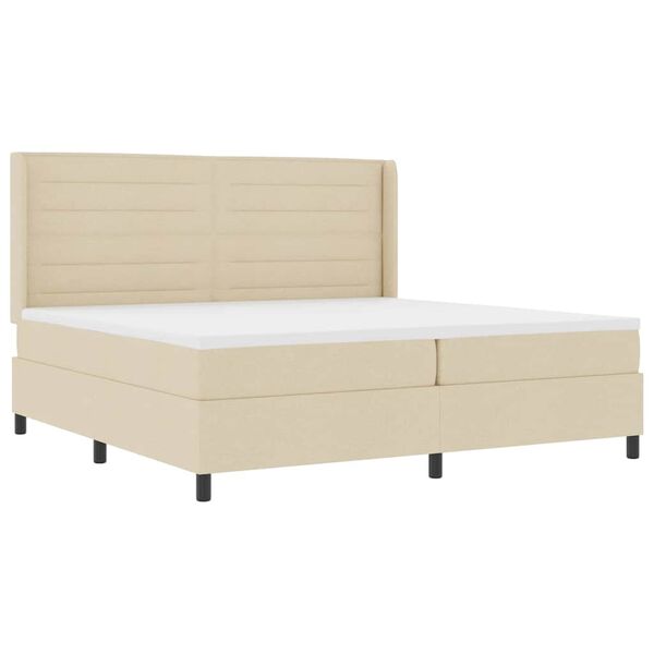 vidaXL Lit &agrave; ressorts avec matelas Cr&egrave;me 200 x 200 cm tissu
