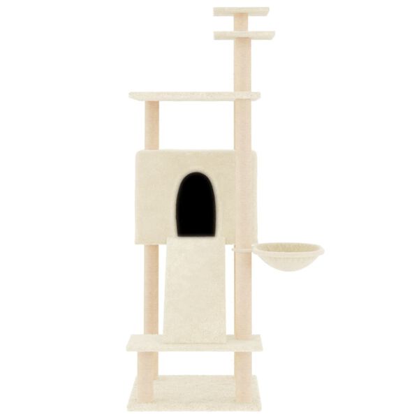 vidaXL Arbre &agrave; chat avec griffoirs en sisal Cr&egrave;me 153 cm