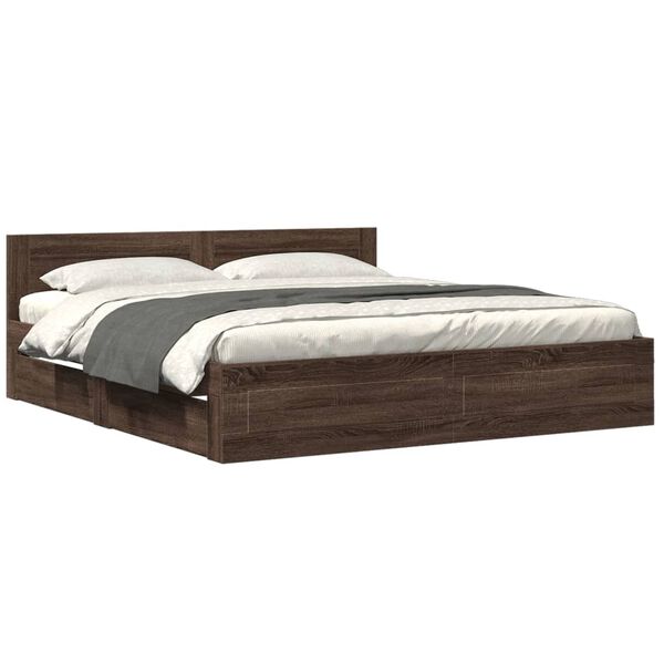 vidaXL Cadre de lit t&ecirc;te de lit sans matelas ch&ecirc;ne marron 200x200 cm
