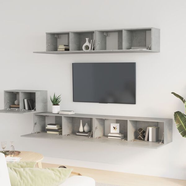 vidaXL Ensemble de meubles TV 5 pcs Gris b&eacute;ton Bois d'ing&eacute;nierie