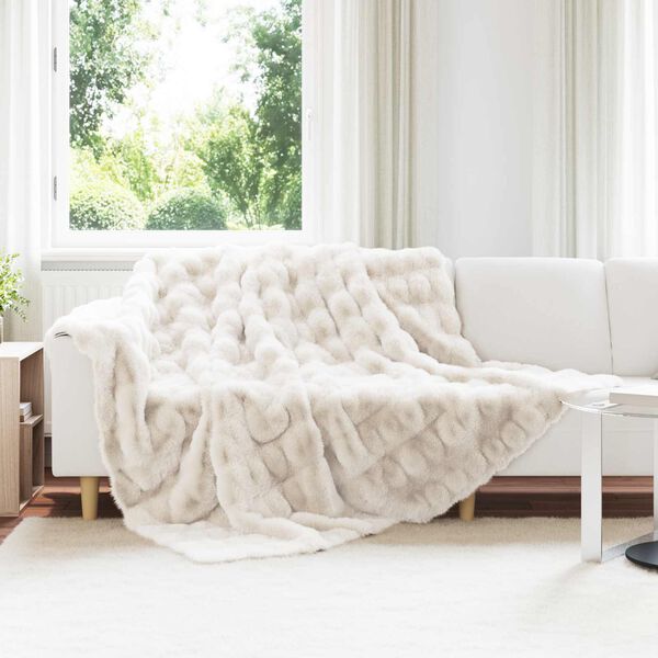 vidaXL Couverture en Fourrure de Lapin Synthétique Blanc 240 x 270 cm