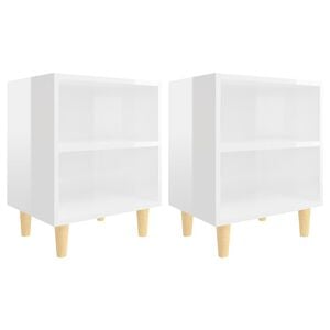 vidaXL Tables de chevet pieds en bois 2 pcs Blanc brillant 40x30x50 cm