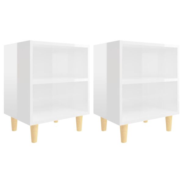 vidaXL Tables de chevet pieds en bois 2 pcs Blanc brillant 40x30x50 cm