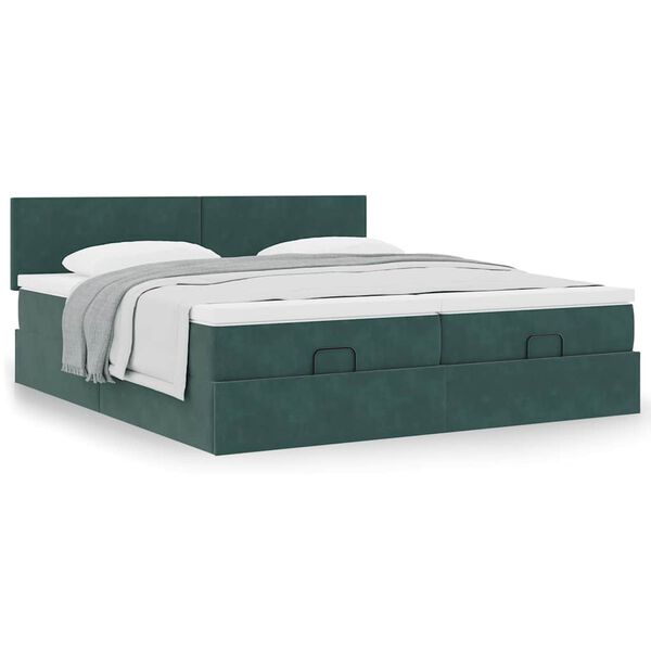 VidaXL Cadre de lit ottoman avec matelas vert fonc&eacute; 180x200cm velours