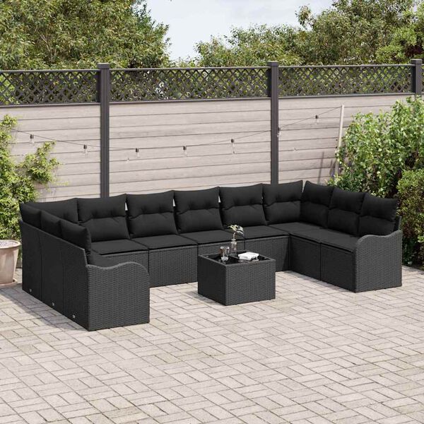 vidaXL Ensemble de canap&eacute; de jardin Noir polyrotin