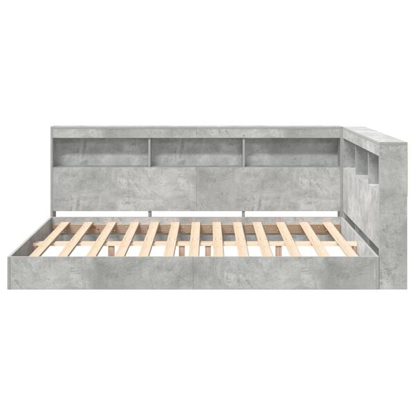 vidaXL Lit Biblioth&egrave;que Gris b&eacute;ton 140 x 200 cm Bois d'ing&eacute;nierie