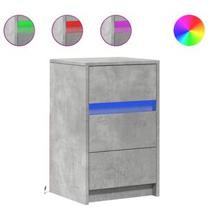 vidaXL Armoire de chevet et lumi&egrave;res LED gris b&eacute;ton bois d'ing&eacute;nierie