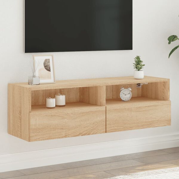 vidaXL Meuble TV mural ch&ecirc;ne sonoma 100x30x30 cm bois d'ing&eacute;nierie