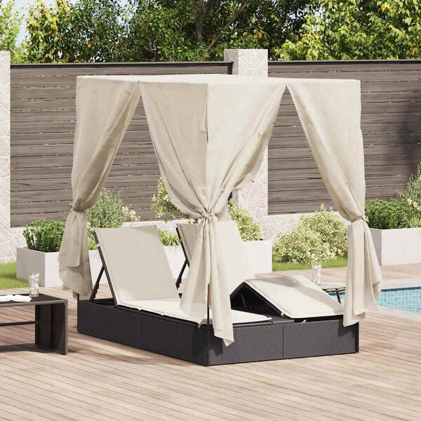 vidaXL Transat double avec toit Noir 205 x 129 x 200 cm Rattan PE