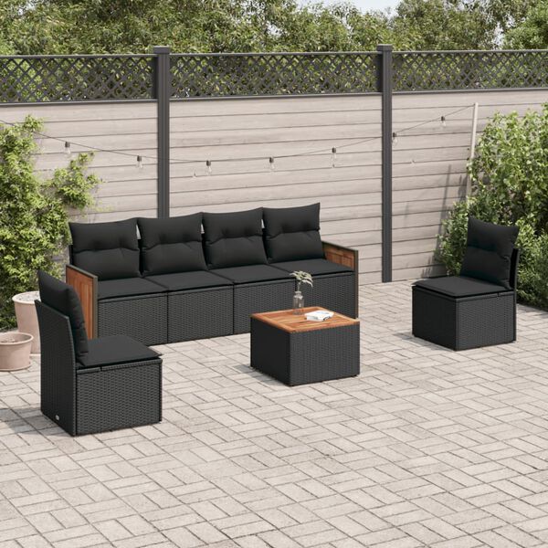 vidaXL Salon de jardin 7 pcs avec coussins noir r&eacute;sine tress&eacute;e