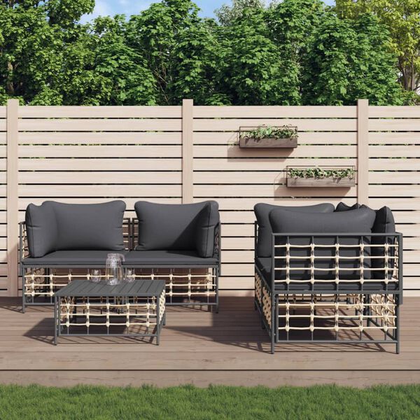 vidaXL Salon de jardin 5 pcs avec coussins anthracite r&eacute;sine tress&eacute;e