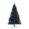 vidaXL Sapin de No&euml;l artificiel pr&eacute;-&eacute;clair&eacute; Noir 210 cm PVC