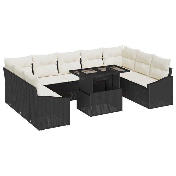 vidaXL Ensemble de canap&eacute; de jardin avec coussin 10 pcs Noir et Cr&egrave;me