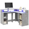 vidaXL Bureau et lumières LED gris béton 130x130x91cm bois ingénierie