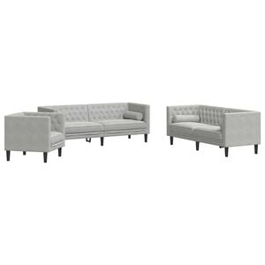 vidaXL Canap&eacute; de salon 3 pcs Gris clair 194 x 74,5 x 70,5 cm Velours