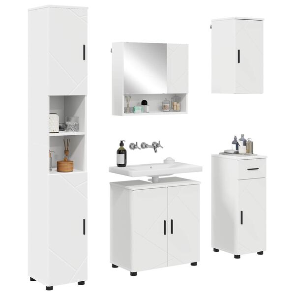 vidaXL Ensemble de mobilier de salle de bain avec tiroir 5 pcs Blanc