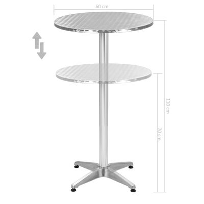vidaXL Table de jardin Argenté 60x(70-110) cm Aluminium