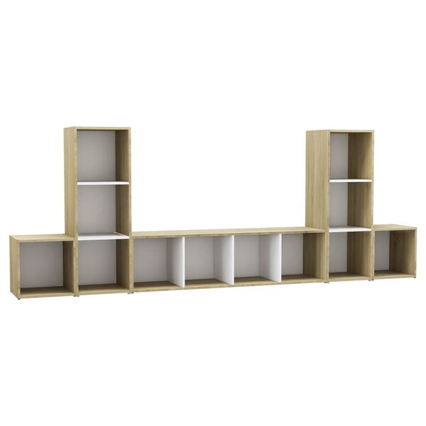 vidaXL Ensemble de meubles TV 5 pcs Blanc ch&ecirc;ne sonoma Bois ing&eacute;nierie