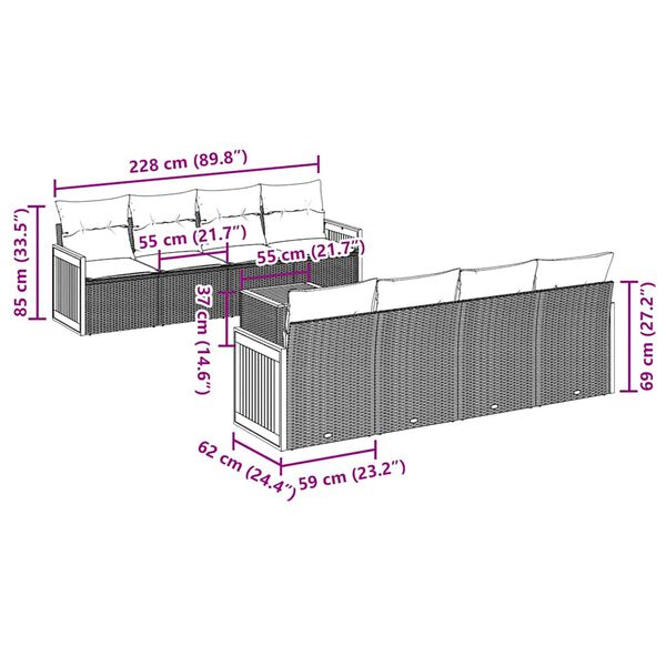 vidaXL Salon de jardin 9 pcs avec coussins noir r&eacute;sine tress&eacute;e